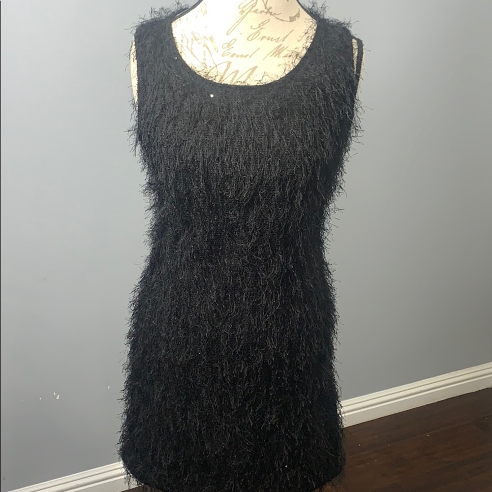 reselling Vintage Black fuzzy fitted dress